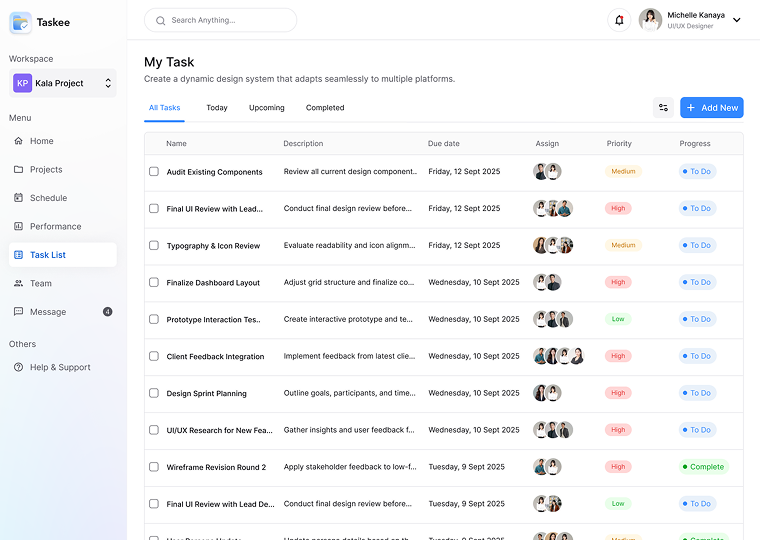 Task list — Taskee screen